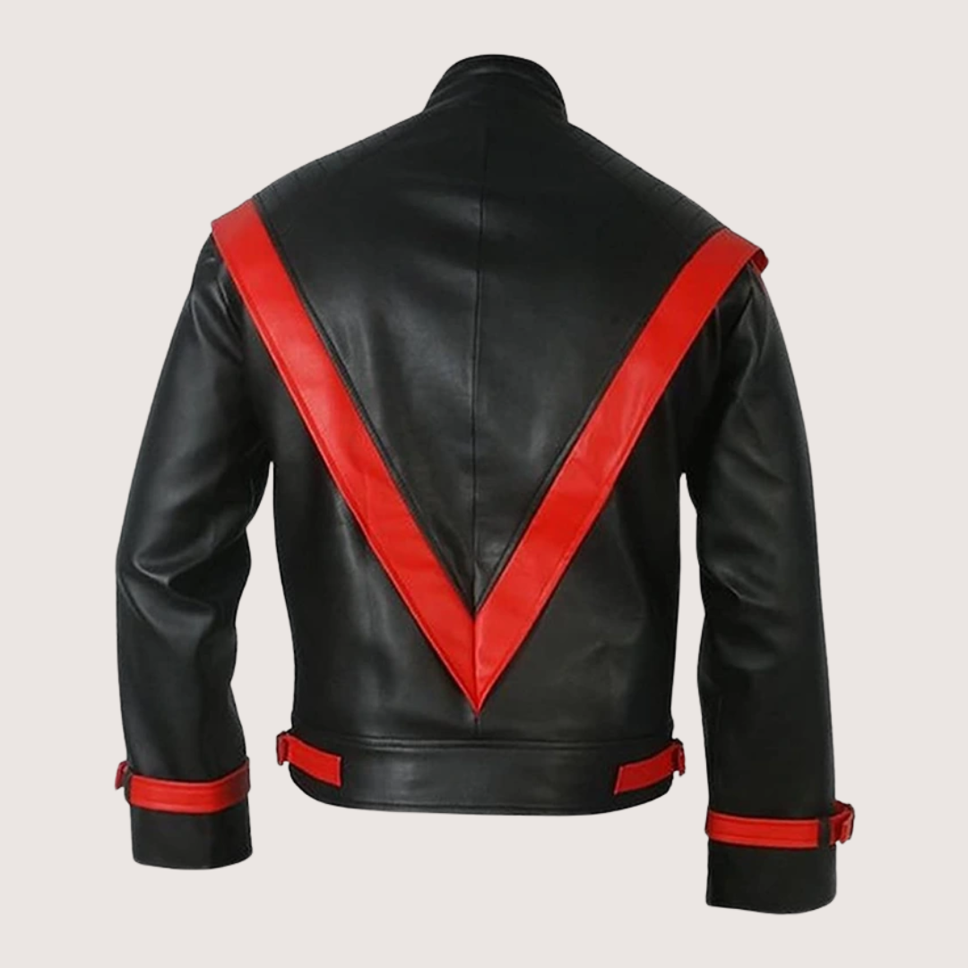 Michael Jackson Red Stripe Black Leather Jacket