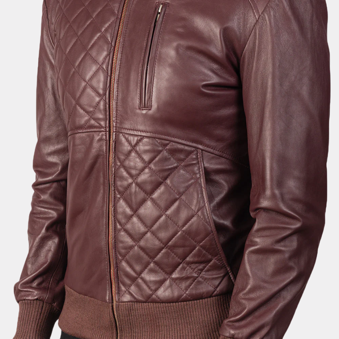 Moda Maroon Leather Bomber Jacket