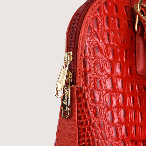 Red Noir Croc Leather Handbag