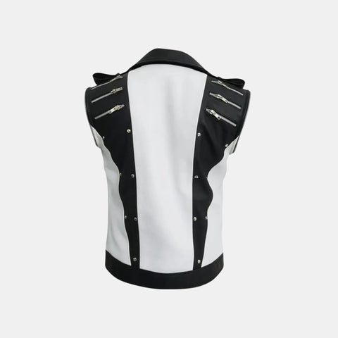 Michael Jackson Pepsi Punk Rock Style Black and White Leather Biker Jacket