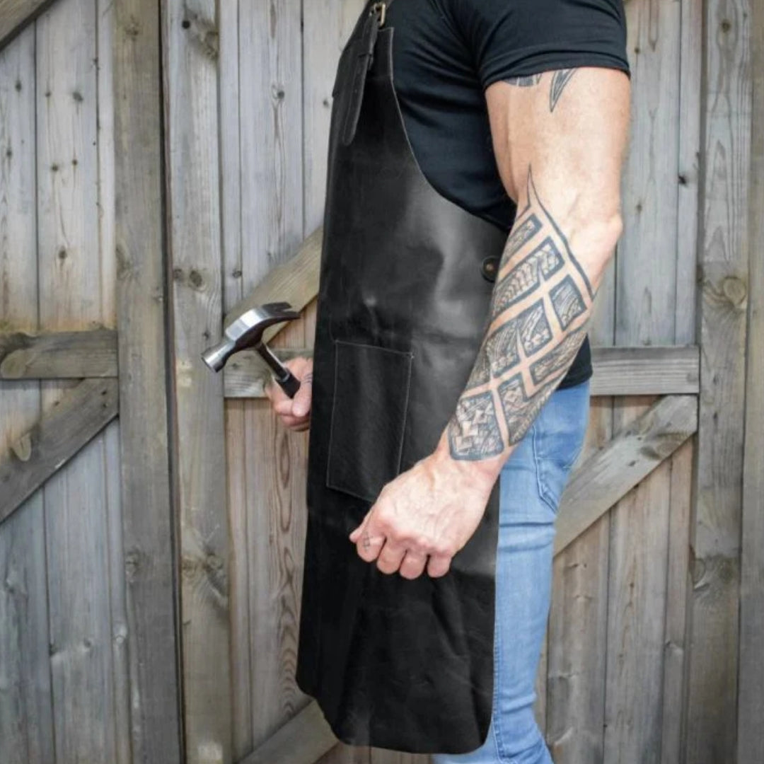 Double Pocket Leather Apron - Black