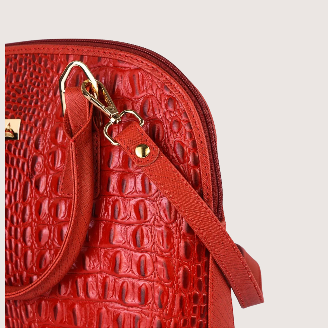 Red Noir Croc Leather Handbag