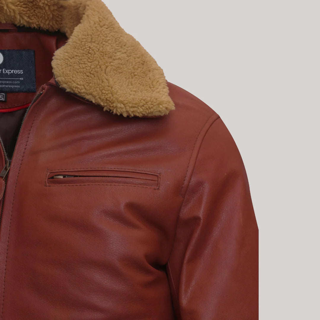 Mens Camel Brown Bomber Leather Jacket