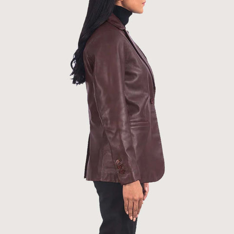 Norma Maroon Leather Blazer