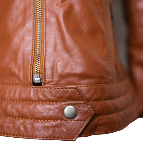 Women Classic Motorcycle Brown Leather Jacket