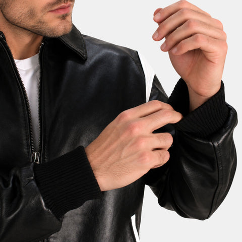 Leather Clan Men's Genuine Lambskin Two-Tone Bomber Jacket