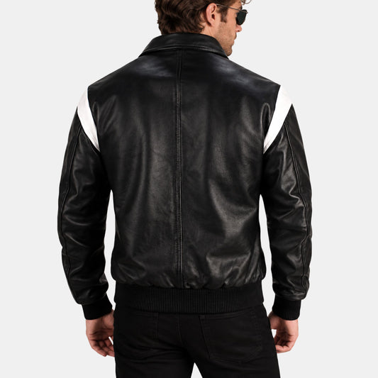 Leather Clan Men's Genuine Lambskin Two-Tone Bomber Jacket