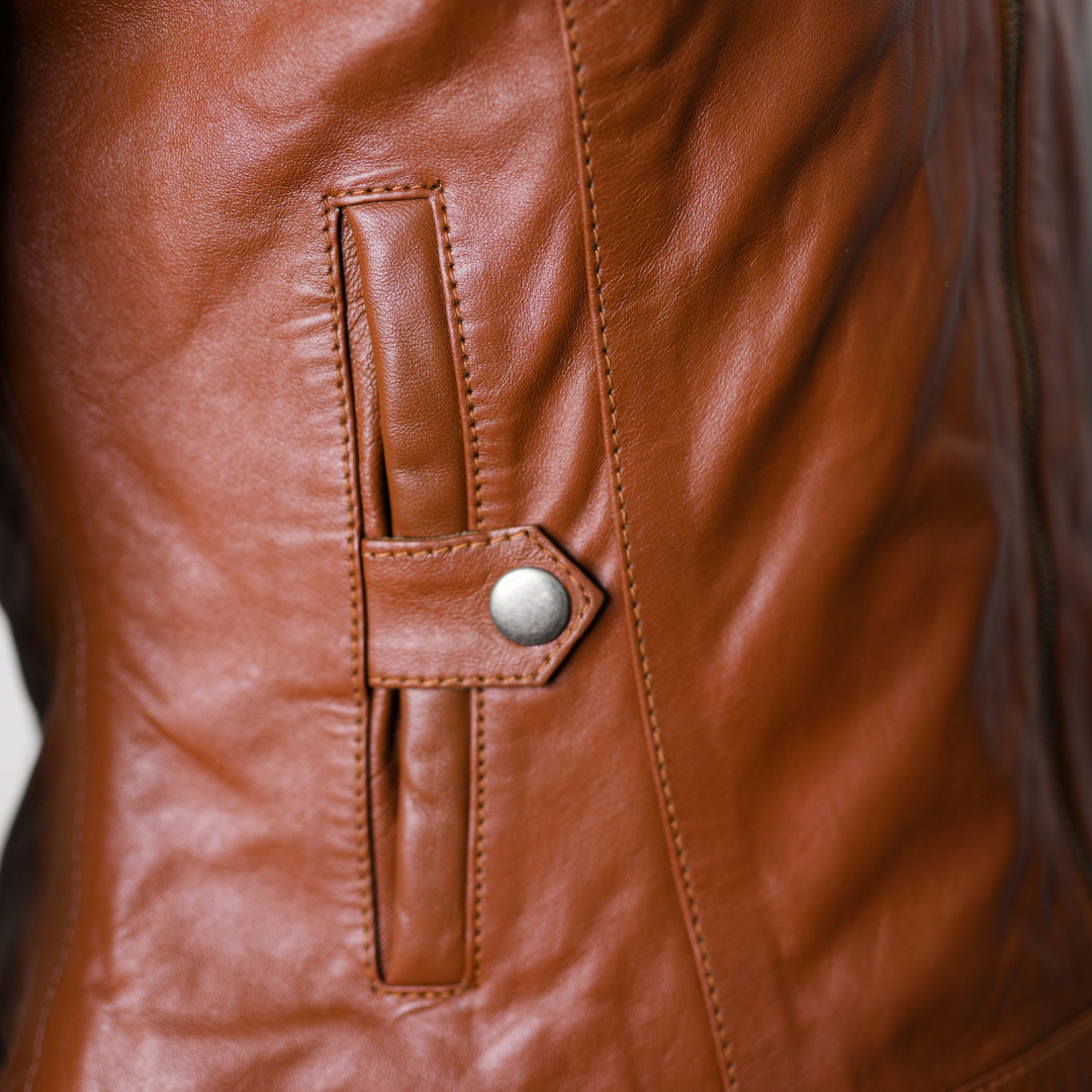 Women Classic Motorcycle Brown Leather Jacket