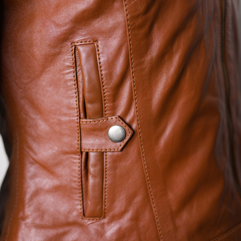 Women Classic Motorcycle Brown Leather Jacket