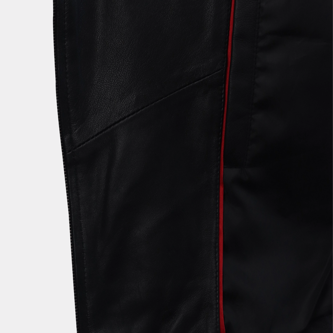 Women Round Necked Black Leather Jacket