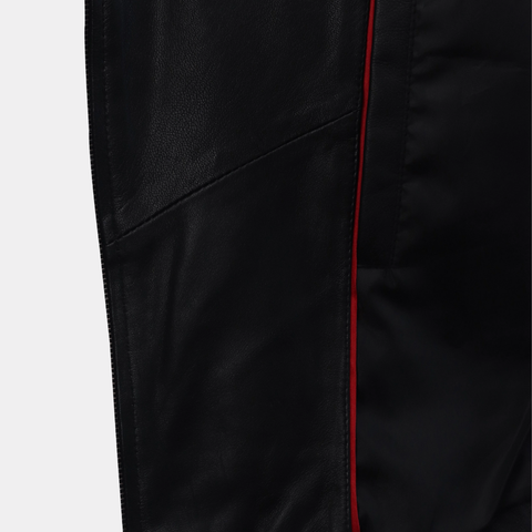 Women Round Necked Black Leather Jacket