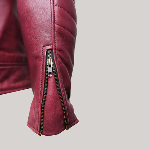 Jade Mens Maroon Zip-Up Bomber Leather Jacket