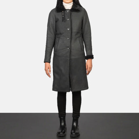 Alina Shearling Black Leather Coat