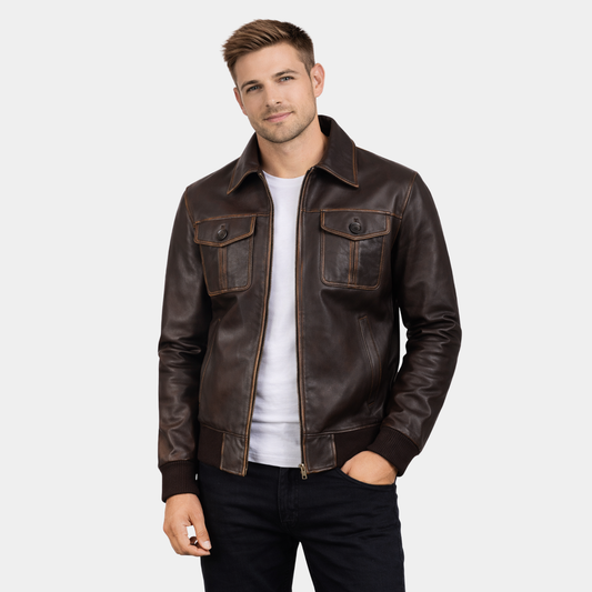 Aaron Brown Leather Bomber Jacket