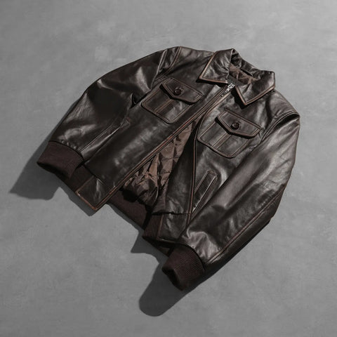 [LC] Aaron Brown Leather Bomber Jacket
