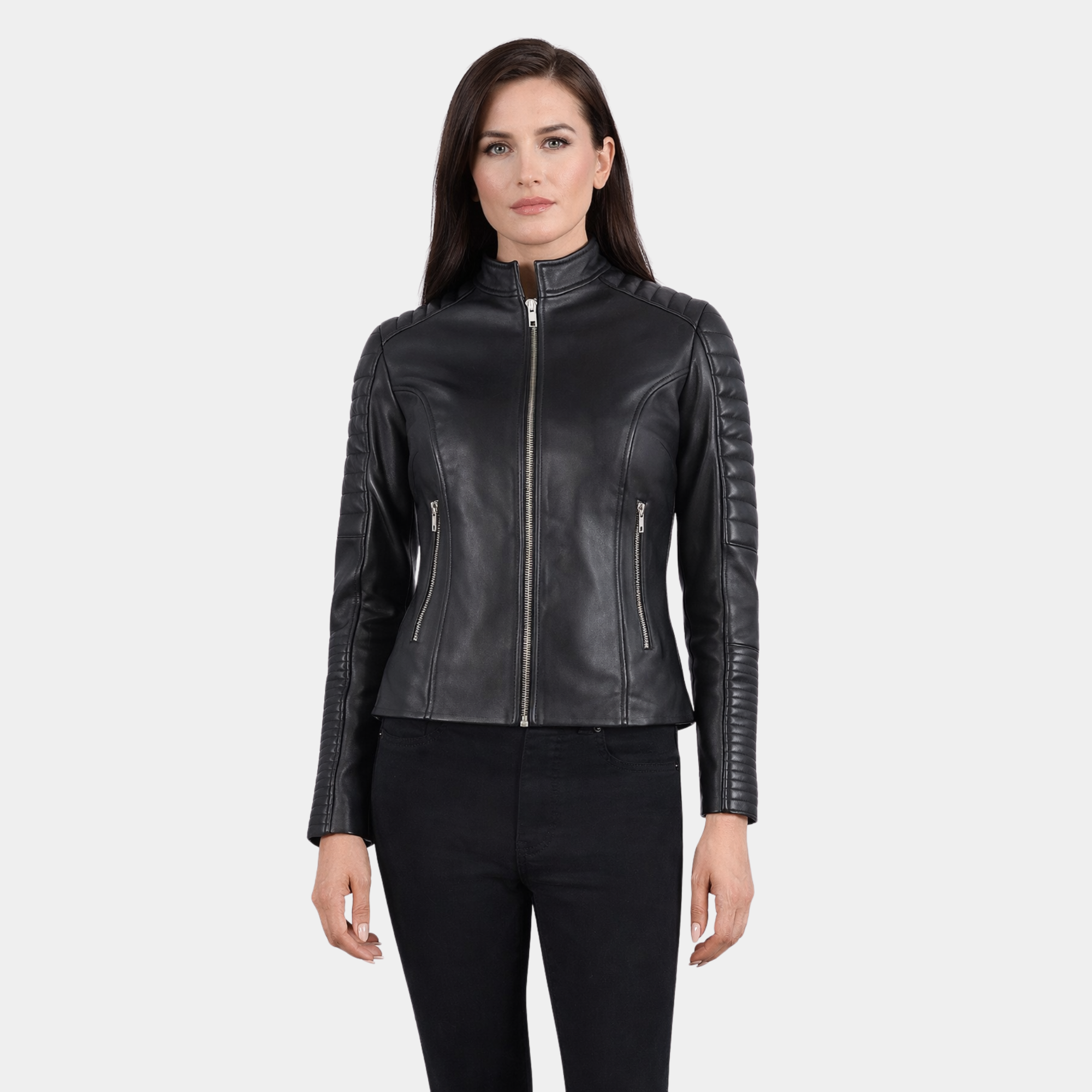Adalyn Quilted Black Leather Biker Jacket - Leather Clan