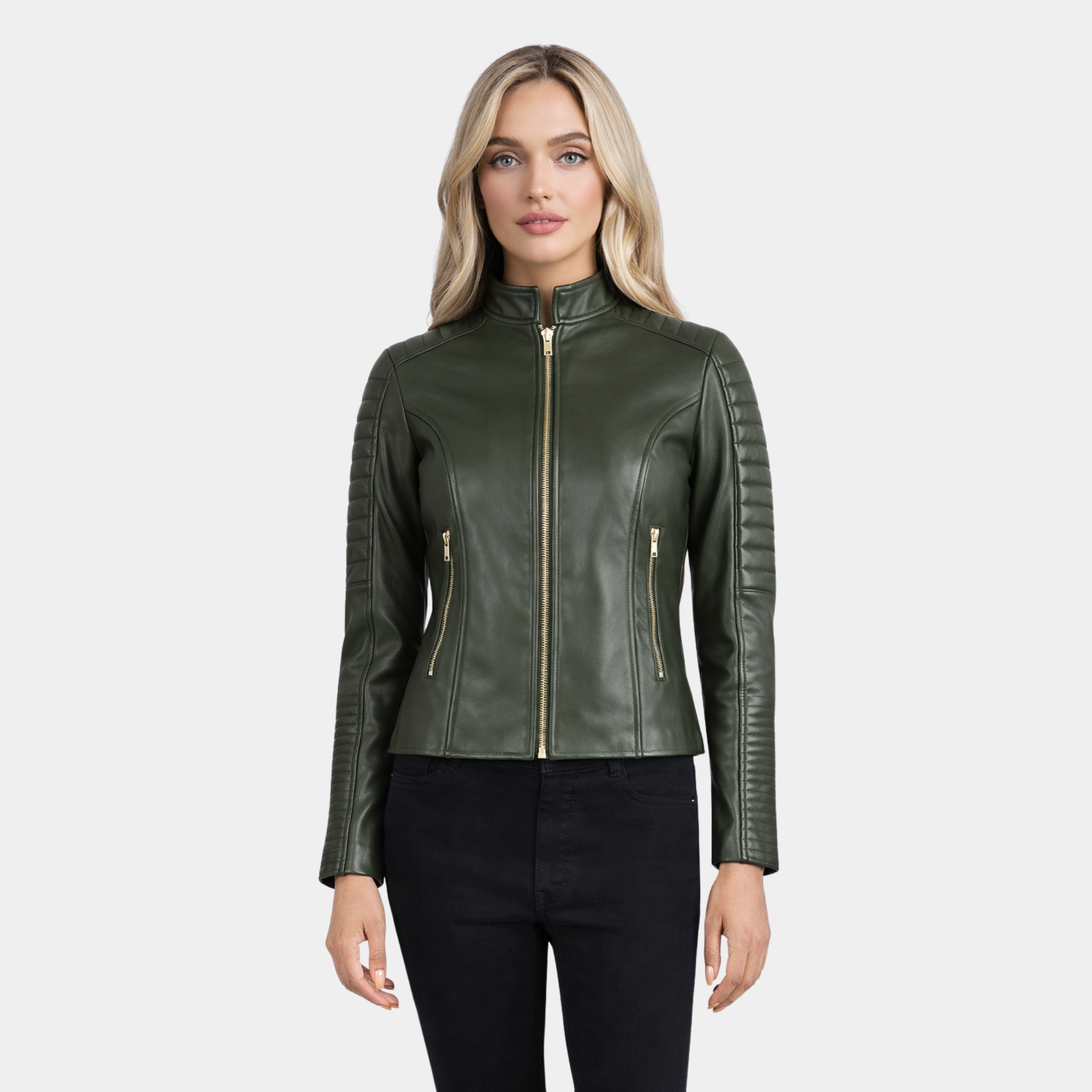 Adalyn Quilted Green Leather Biker Jacket - Leather Clan