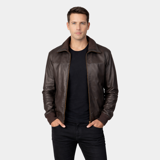 Air Rolf Brown Leather Bomber Jacket