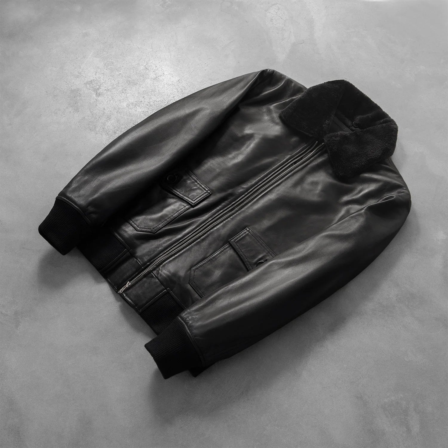 Airin G-1 Black Leather Bomber Jacket