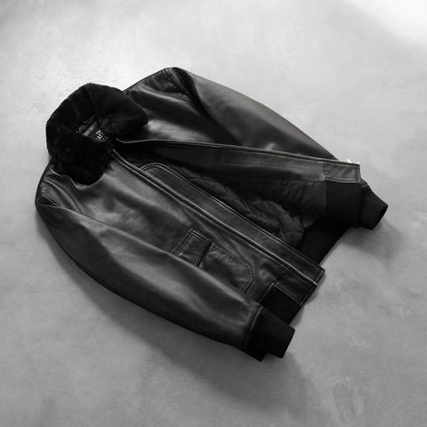 Airin G-1 Black Leather Bomber Jacket