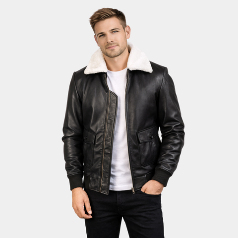 Airin G-1 Black & White Leather Bomber Jacket