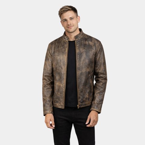 Alex Distressed Brown Leather Biker Jacket