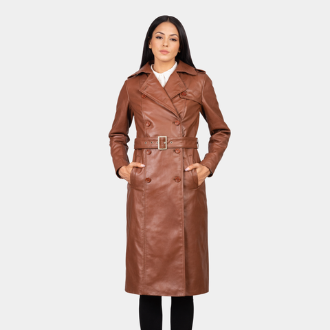 Alice Brown Double Breasted Leather Coat - Leather Clan