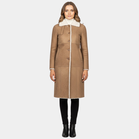 Alina Shearling Brown Leather Coat - Leather Clan