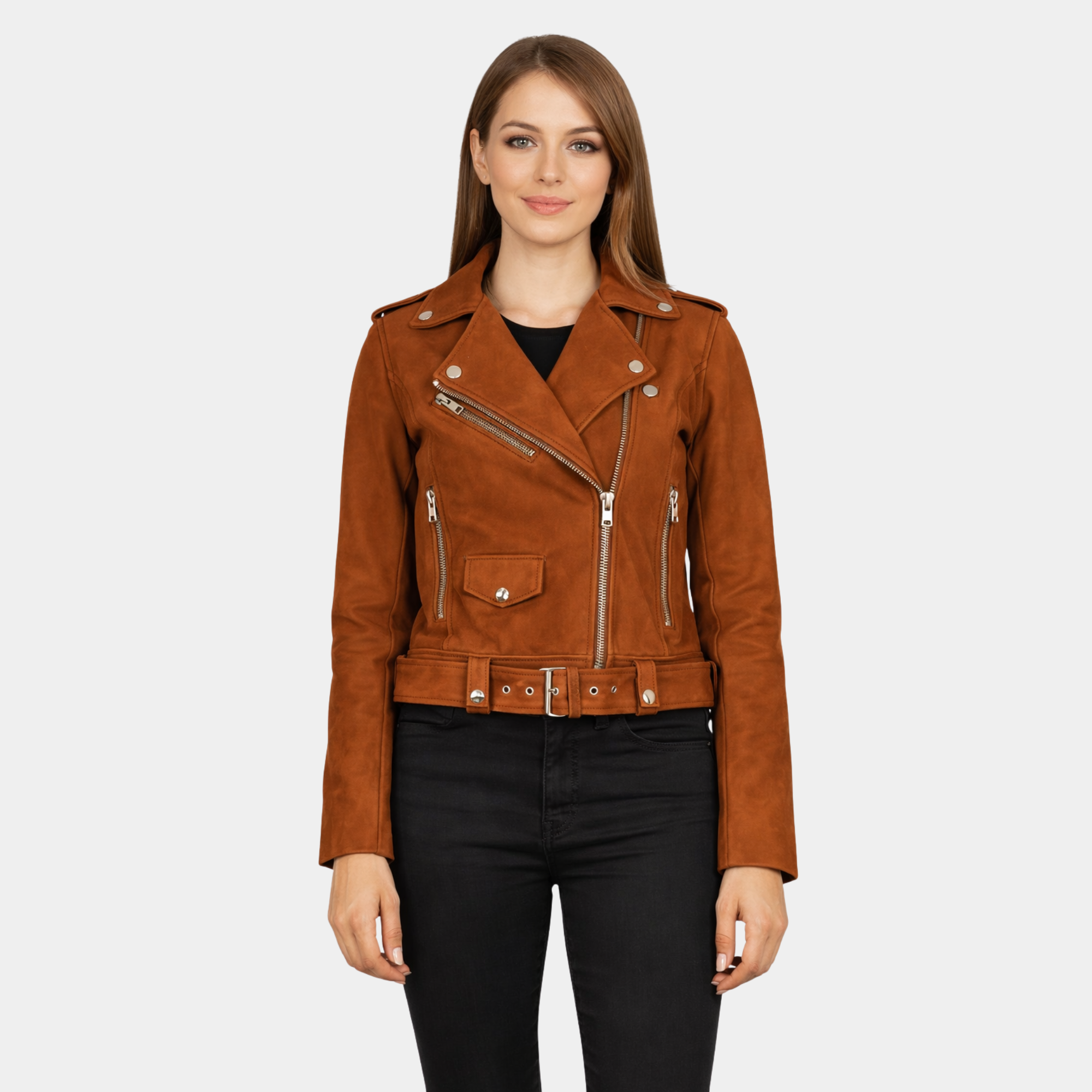 Alison Brown Suede Biker Jacket - Leather Clan