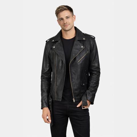 Allaric Alley Distressed Black Leather Biker Jacket