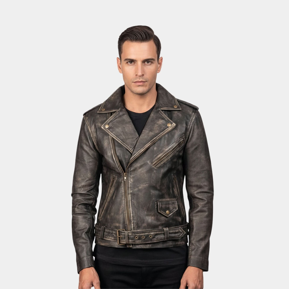 Allaric Alley Distressed Brown Leather Biker Jacket
