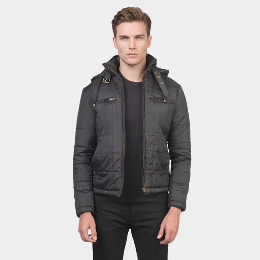 Alps Quilted Black Hooded Windbreaker Jacket