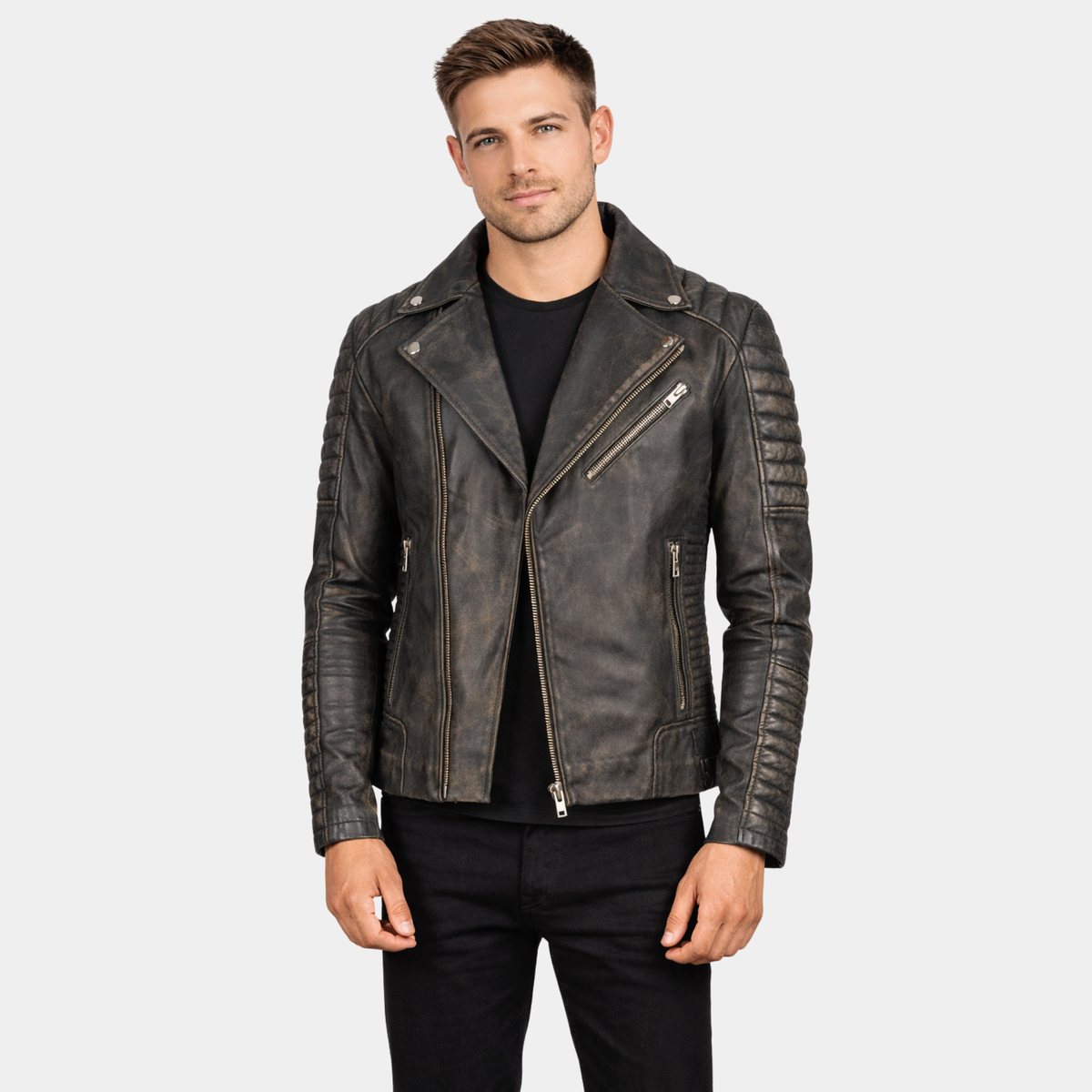 Armand Distressed Brown Leather Biker Jacket