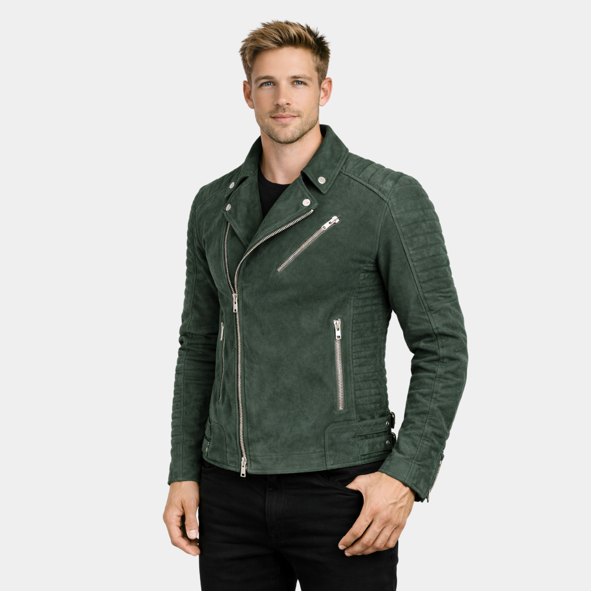 Armand Green Suede Biker Jacket - Leather Clan