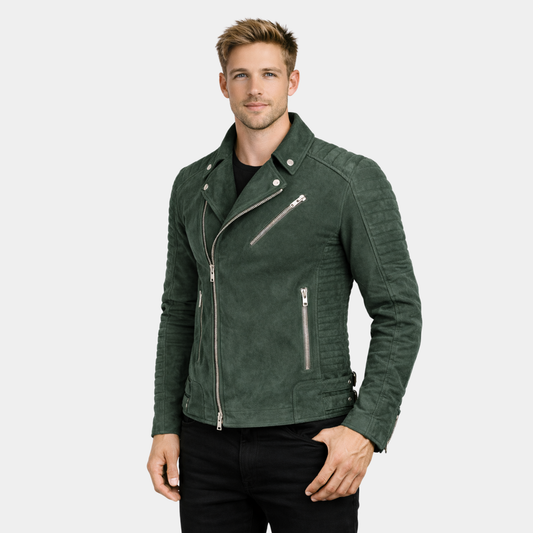 Armand Green Suede Biker Jacket - Leather Clan