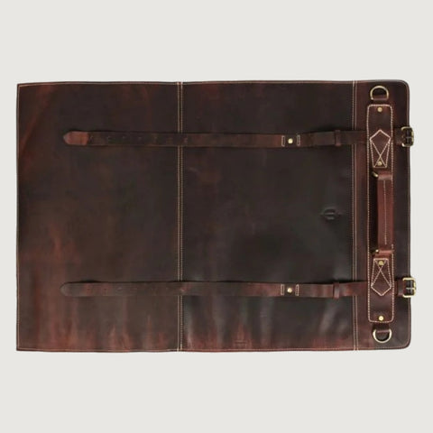 Leather Chef Knife Roll Walnut Brown 10 Slots