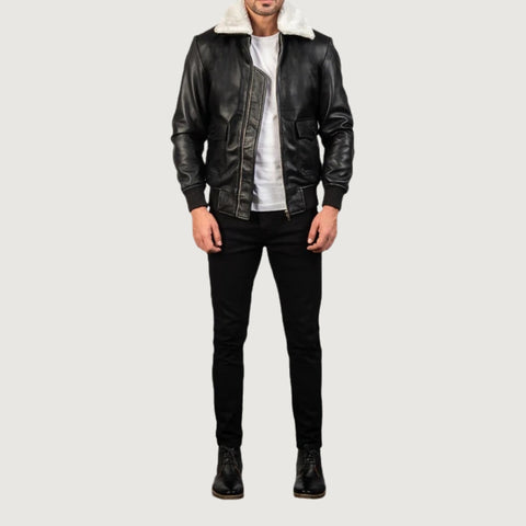 Airin G-1 Black & White Leather Bomber Jacket