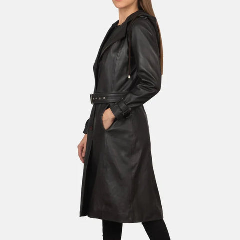 Fixon Hooded Black Trench Coat