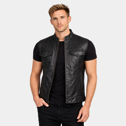 Atlas Moto Black Leather Vest