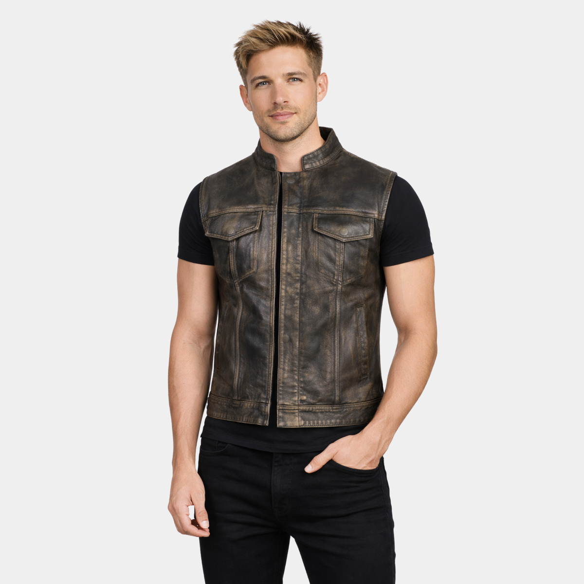 Atlas Moto Distressed Brown Leather Vest