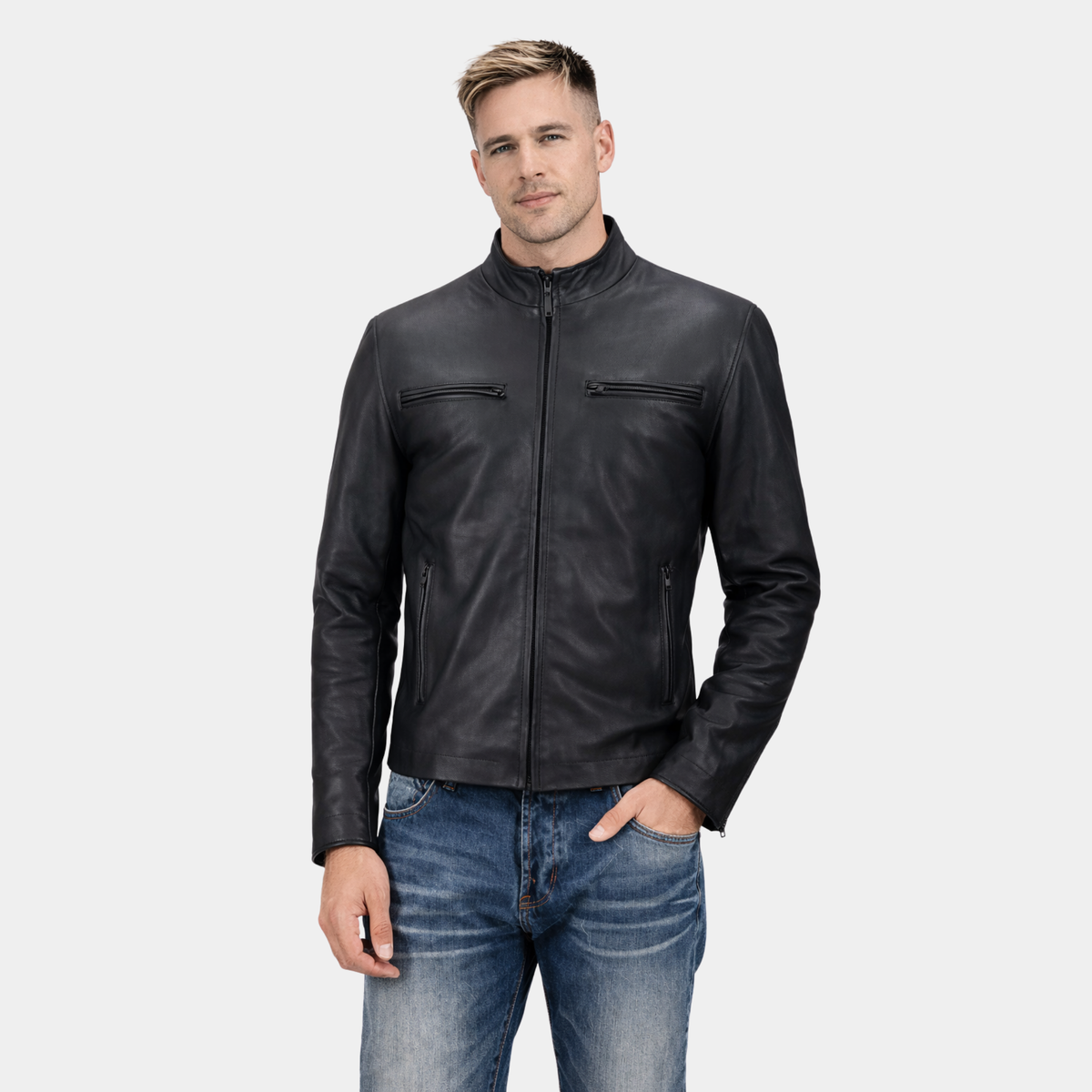 Austere Matte Black Leather Biker Jacket