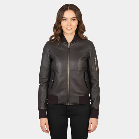 Ava Ma-1 Brown Leather Bomber Jacket - Leather Clan