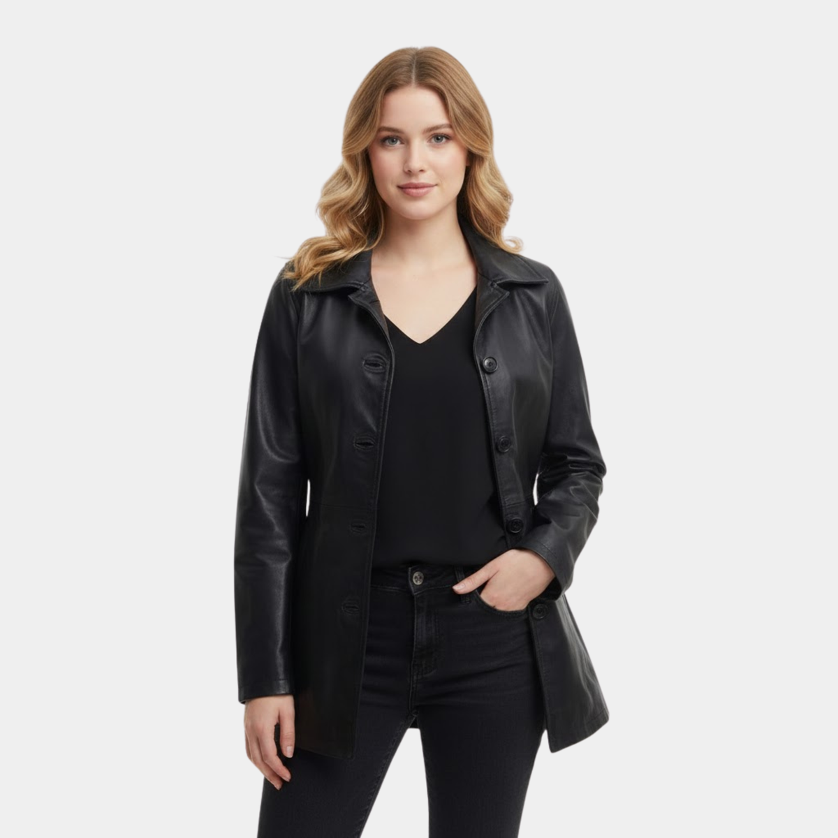Black Leather Car Coat Womens