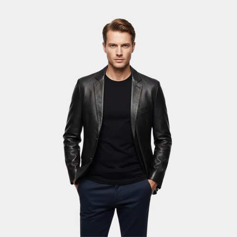 Black Stretch Leather Blazer