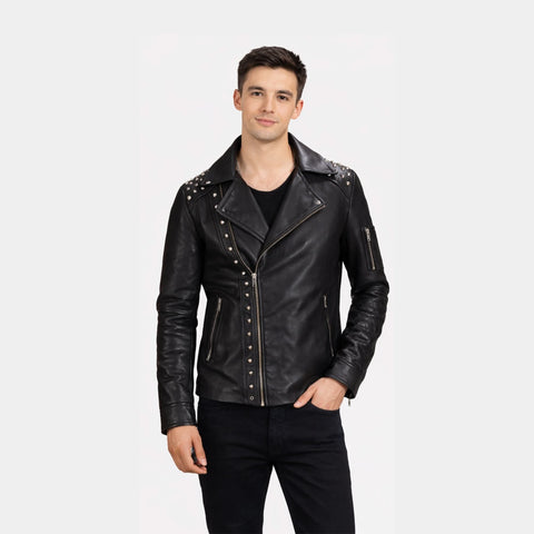 Black Studded Leather Biker Jacket