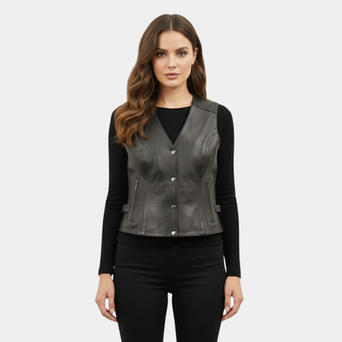 Black and Pink Studded Leather Vest