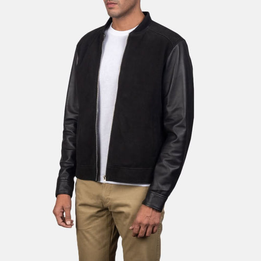 Blain Black Hybrid Bomber Jacket - Leather Clan