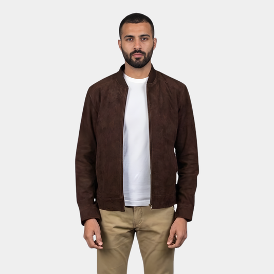 Blain Mocha Suede Bomber Jacket - Leather Clan