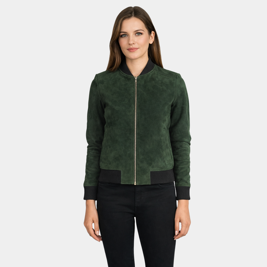 Bliss Green Suede Bomber Jacket - Leather Clan