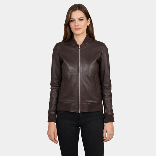 Bliss Maroon Leather Bomber Jacket - Leather Clan